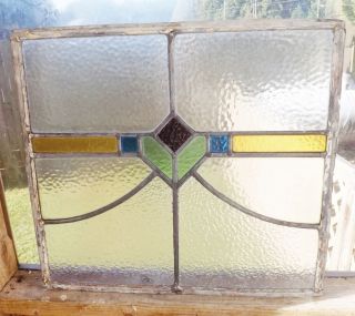 Antique Stained Glass Window Vintage Panel Leaded Art Deco Modern Salvage photo
