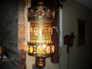 Vintage Brass Pendant Hanging Light Chandelier Flush Mount Or Semi Flush photo