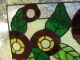 Vintage Stained Glass Window Panel Floral Red Flowers Leaded Glass Green Ornate 1940-Now photo 4
