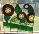 Vintage Stained Glass Window Panel Floral Red Flowers Leaded Glass Green Ornate 1940-Now photo 5