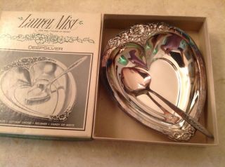 Vintage International Deep Silver Party Set Laurel Mist Heart Shaped Dish Sp00n photo