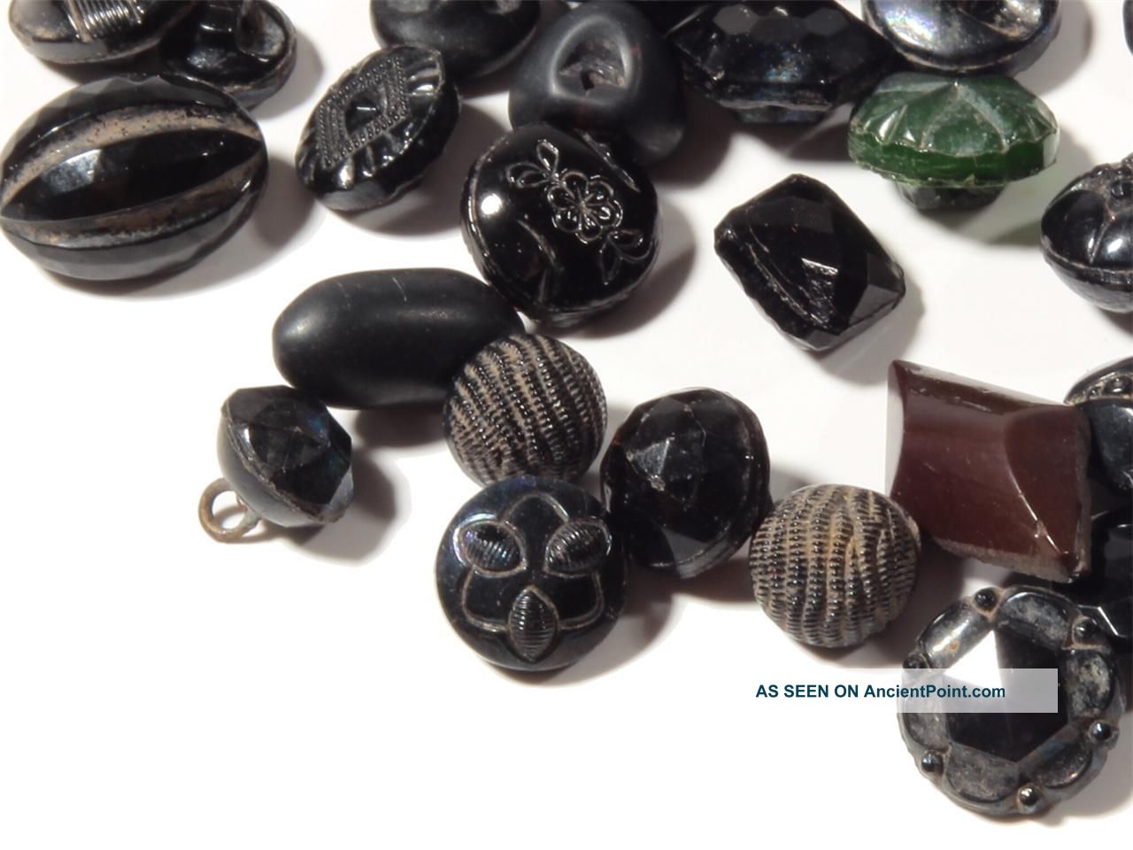 (43) Czech Vintage Victorian Mixed Design Black Doll Size Glass Buttons Buttons photo