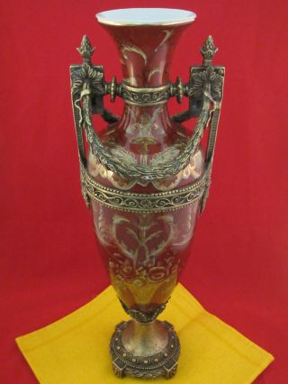 Porcelain Urn Chinese Vase Handmade Bronze Crackle Hand Painted & Gold Trim photo