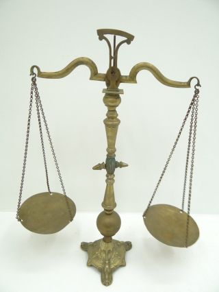 Vintage Metal Brass Ornate Free Standing Merchants Decorative Coin Scale photo
