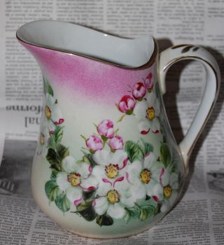 Gorgeous Victorian Fine China Pitcher Hand Painted Dog Wood Flower photo