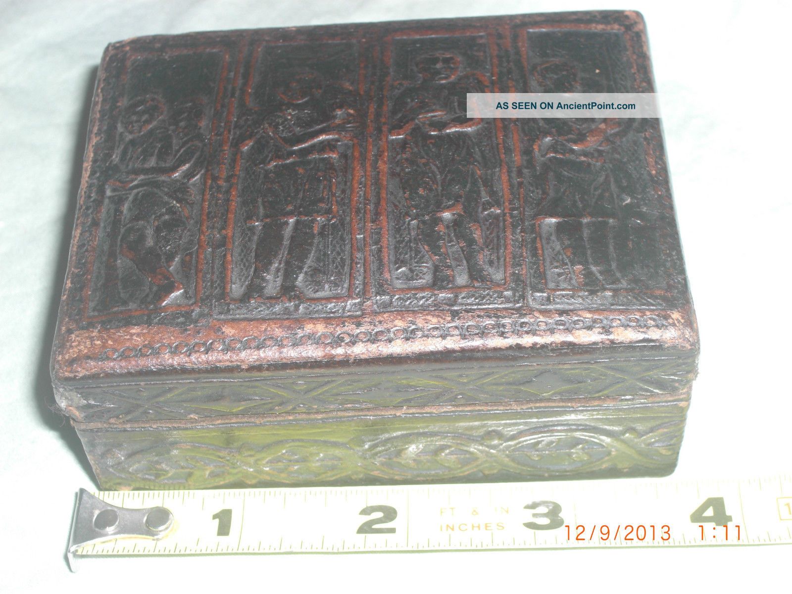 Antique Embossed Leather Box - 4 Antechambers - Angels/collectible - Brown Other photo