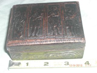Antique Embossed Leather Box - 4 Antechambers - Angels/collectible - Brown photo