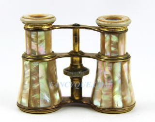 Antique French Opera Glasses With Amazing All Rainbow Mother Of Pearl 120 photo