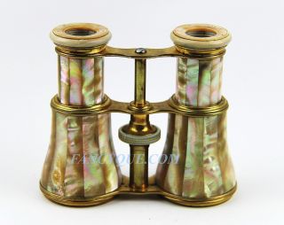 Antique French Opera Glasses With Amazing All Rainbow Mother Of Pearl 125 photo