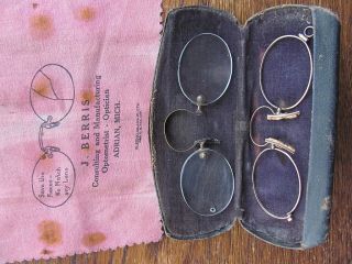 2 Antique Eyewear Stic - Tite Style Spectacles W/ Case & Cloth Advertisement photo