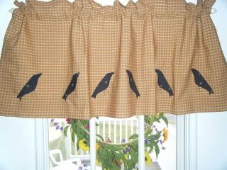Primitive Gold Plaid With Crows Valance 41.  5x17 photo