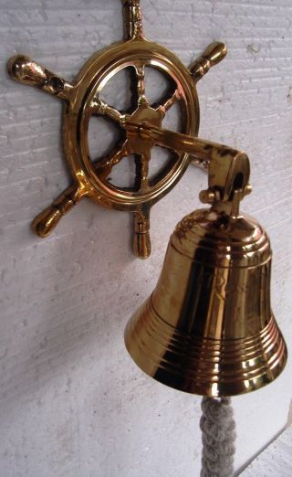 Nautical Vintage Marine Wall Hanging Brass Wheel Ship Bell Ross London Calling photo