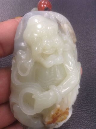 Large And Heavy Well - Craved Chinese Vintage White Jade Toggle (with Red Skin) photo