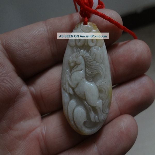 100% Pure Natural Xinjiang Hetian Jade,  With Yellow Leather（horse） Necklaces & Pendants photo