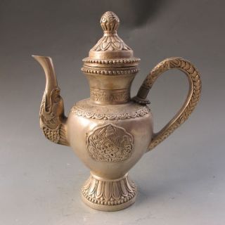 Exquisite Workmanship Copper Silver Plated Teapot W Qianlong Mark photo