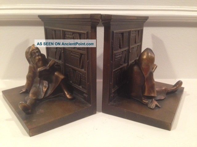 Antique Art Deco Bradley & Hubbard Library Gnome Bookends B&h Bronze Metalware photo