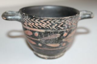 Ancient Greek Xenon Painted Pottery Skyphos 4th Century Bc Wine Cup photo