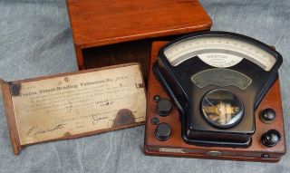 Antique Weston D.  C.  Voltmeter Model 1,  1900 Direct Current Rare W/case photo