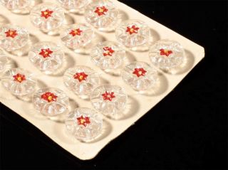 Card (24) 13mm Czech Bohemian Vintage Crystal Red Flower Glass Buttons photo