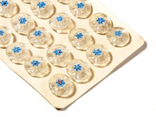 Card (24) 13mm Czech Bohemian Vintage Crystal Blue Flower Glass Buttons photo