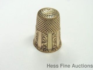 Antique 14k Yellow Gold Sewing Thimble Vertical Floral Pattern photo