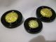 Vintage Set Of 3 Bakelite Buttons Black & Yellow Gold Or Brass Inlayed Center Buttons photo 10