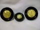 Vintage Set Of 3 Bakelite Buttons Black & Yellow Gold Or Brass Inlayed Center Buttons photo 2