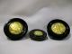 Vintage Set Of 3 Bakelite Buttons Black & Yellow Gold Or Brass Inlayed Center Buttons photo 3