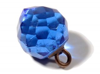 (1) 11mm Rare Victorian Czech Faceted Sapphire Blue Glass Waistcoat Ball Button photo