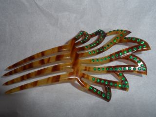 Hair Comb Vintage /antique Green Stone Tortoise Colored Mint Reduced photo