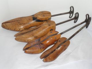 4 Antique Shoe Stretchers For Use Or Display Wood/adult To Child Size Vintage photo