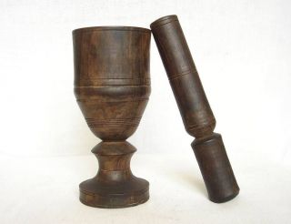 Antique Wooden Mortar And Pestle photo