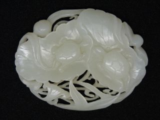 Rare Chinese Jade “two Tortoises On The River With Lotus Leaves” Ornament photo