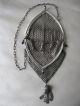 Antique Art Nouveau G Silver Cobalt Blue Jewel Charm Clasp Chain Mail Mesh Purse Art Nouveau photo 9