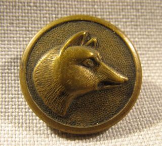 Fine Hunting Dogs Head Antique Brass Picture Button photo