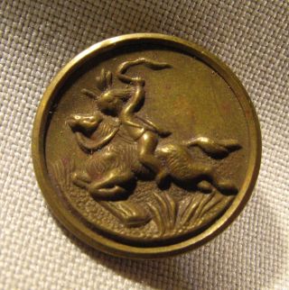 Indian Native American Figure Riding A Horse Antique Brass Picture Button photo