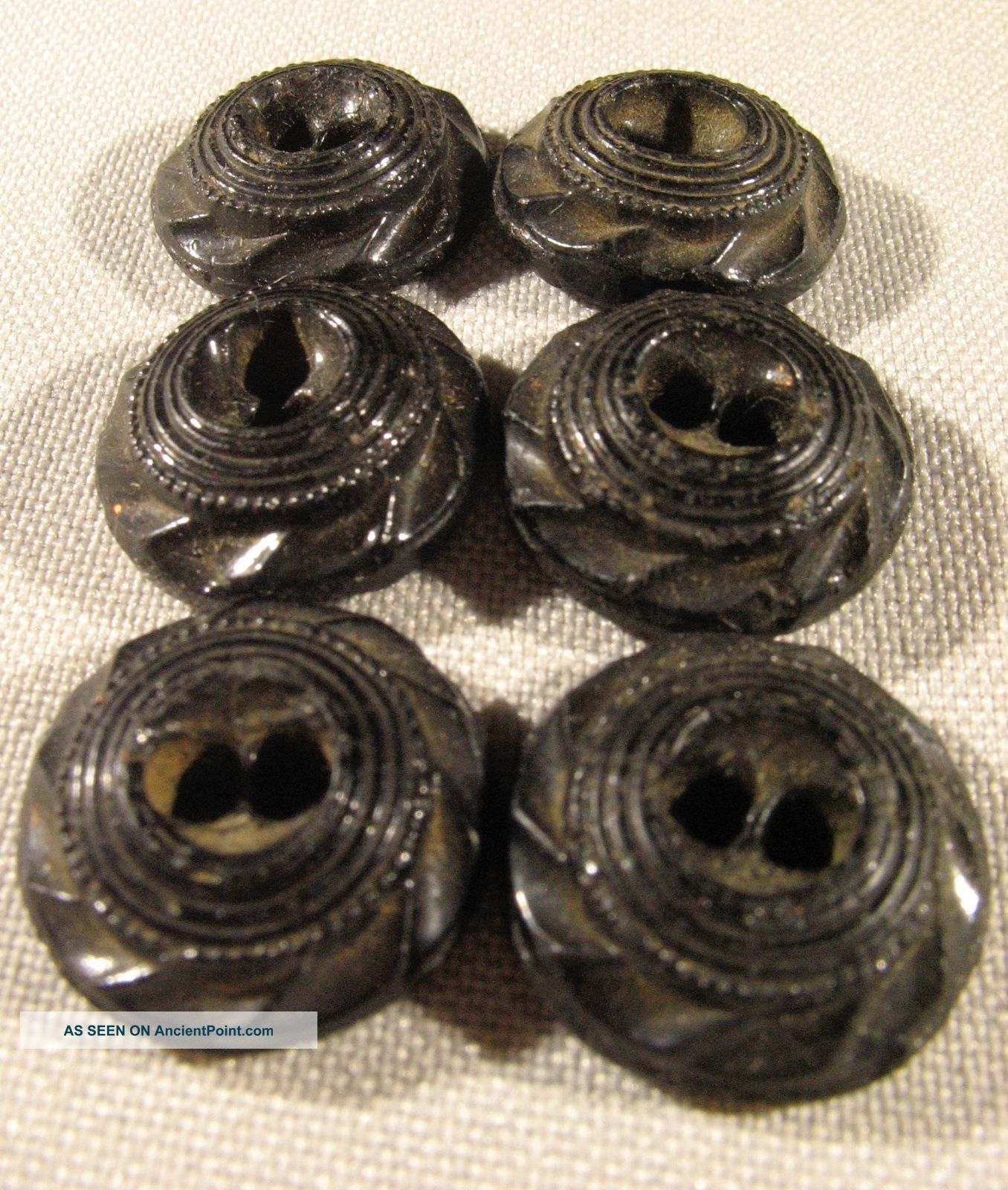 Of 6 Black Glass Thick Decorative 2 Hole Buttons Buttons photo