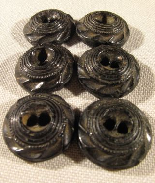 Of 6 Black Glass Thick Decorative 2 Hole Buttons photo
