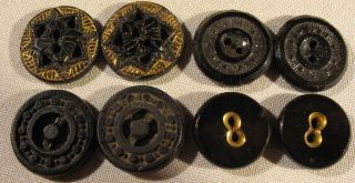 Of 4 Pairs Of 2 Hole Antique Victorian - Art Deco Black Glass Buttons photo