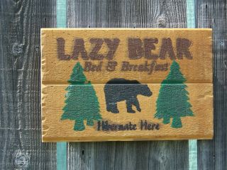 Primitive Rustic Lodge Black Bear Sign Indoor Cabin Wall Plaque W Reclaimed Wood photo