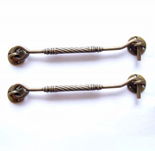 Of 2 Pcs 8.  7 Inches Vintage Solid Brass Windows Stay Lever Latch Hook Lever photo