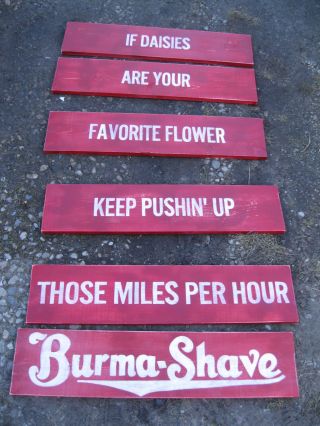 Vtg Look Burma Shave Reproduction Wood Sign Hp 6 Pcs Any Slogan Small Set photo
