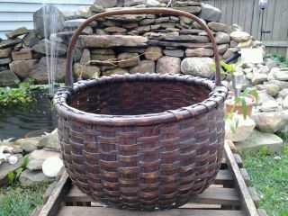 1800s New England Early Hand Woven Splint Gathering Basket photo