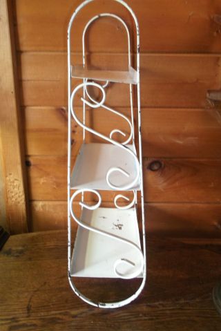 Antique 3 Tier Metal Bathroom Shelf Scrolled Sides photo
