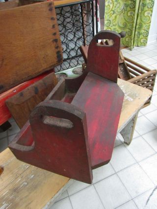 Antique Primitve Red Painted Wood Garden Bench photo