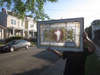 C.  1910 Victorian Antique Stained Glass Window,  9 Jewels,  Crack Free photo