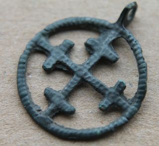 Viking Period Bronze Cross Pendant Scandinavian Norse Amulet 1100 Ad Vf+++ photo