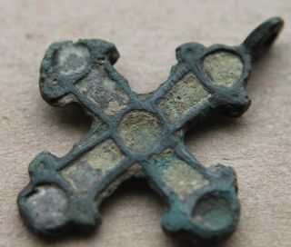 Viking Period Bronze & Enameled Cross Scandinavian Norse Pendant 1000 Ad Vf+++ photo