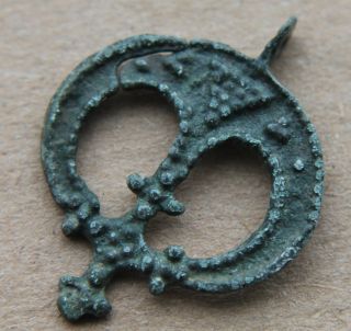 Viking Period Bronze Lunar Pendant Scandinavian Norse Amulet 900 Ad Vf+++ photo