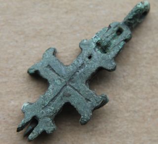 British Find Medieval Bronze Double Cross Pilgrim Encolpion 900 - 1300 Ad Vf+++ photo